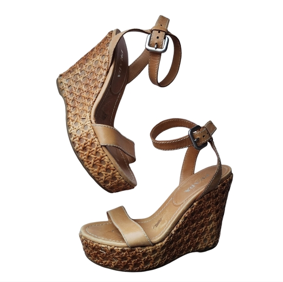 PRADA wicker wedge resort wear heels in British tan size 37.5 - Picture 1 of 16